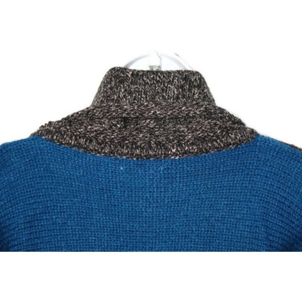Vintage Snakeskin Leather Sweater Teal Blue & Gray Oversized Cowl Neck Pullover - Picture 6 of 10